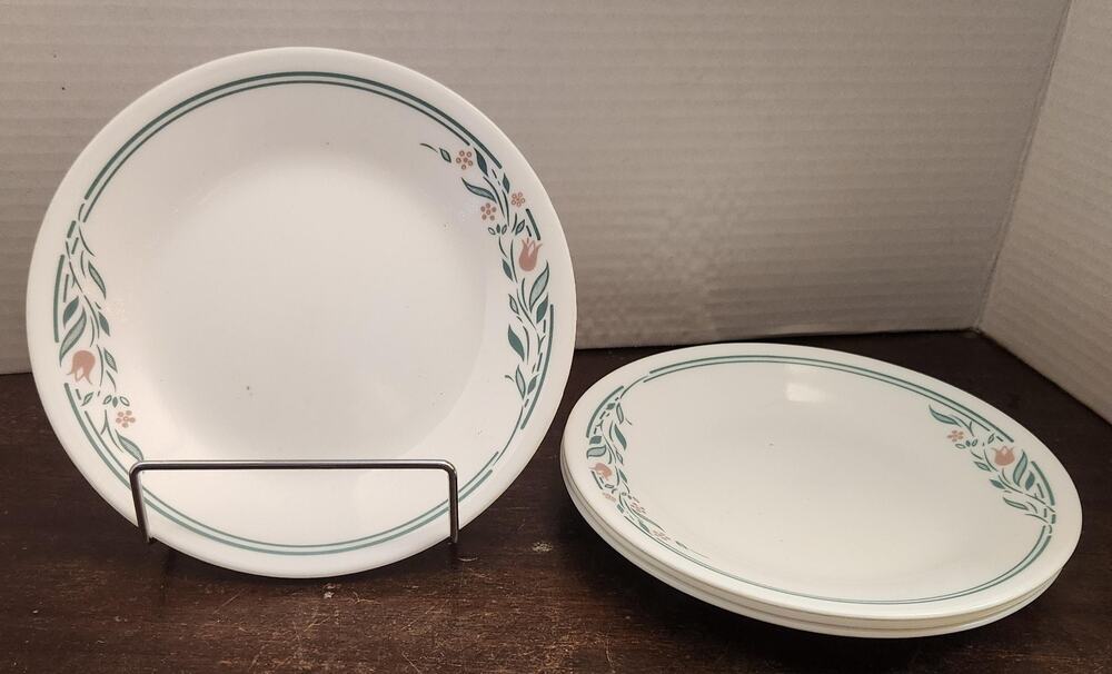 Set of 4 Corelle Rosemarie Bread & Butter Plates 6.75" Floral Pink Tulips USA